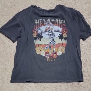 Billabong Charcoal Tee with Skeleton and Floral Design